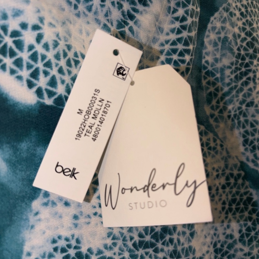 NWT Wonderly Studio Teal Medallion Blue Shirt Dress Tunic Top Long Sleeve (M) - Picture 4 of 9